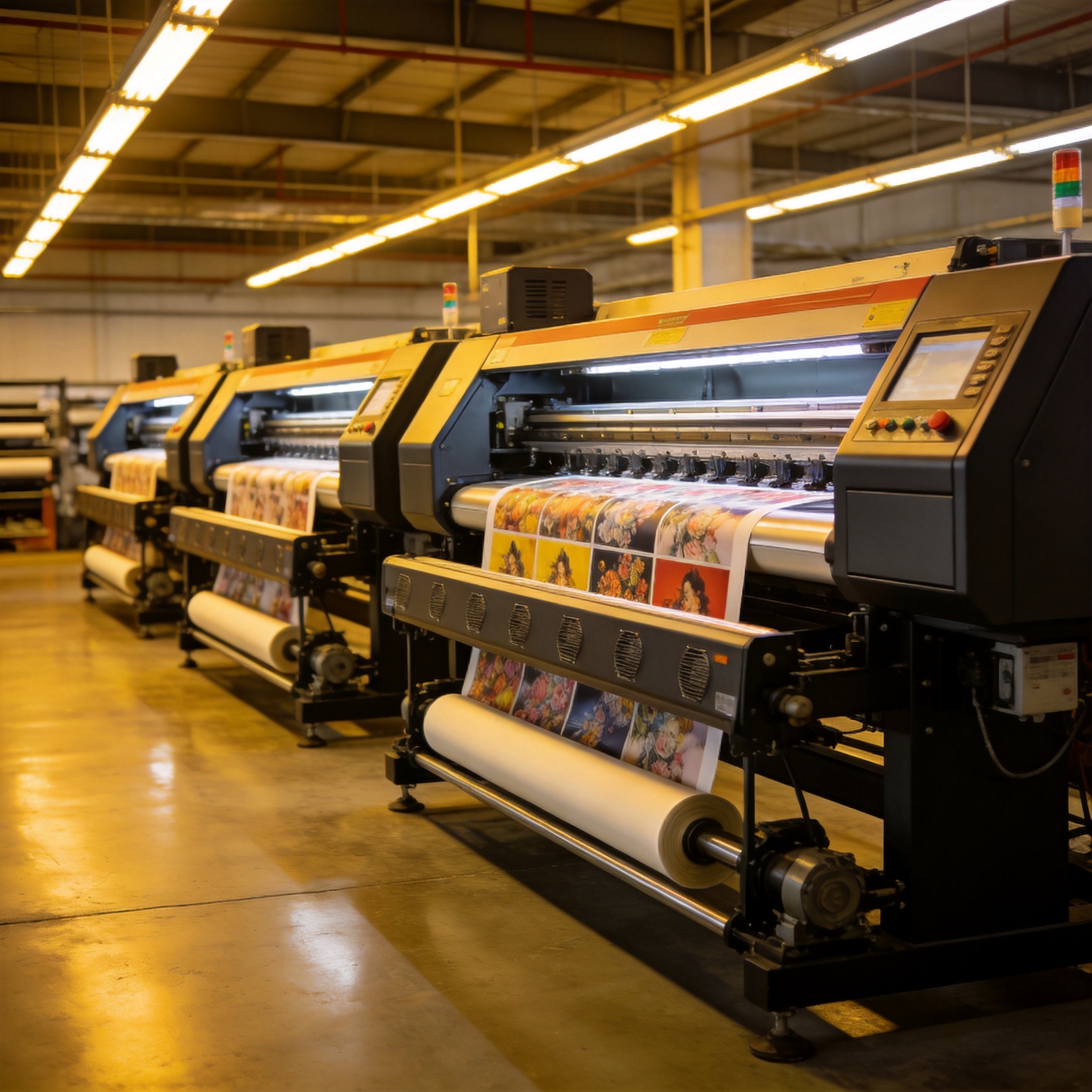 Row of sublimation printers in Yiwu factory